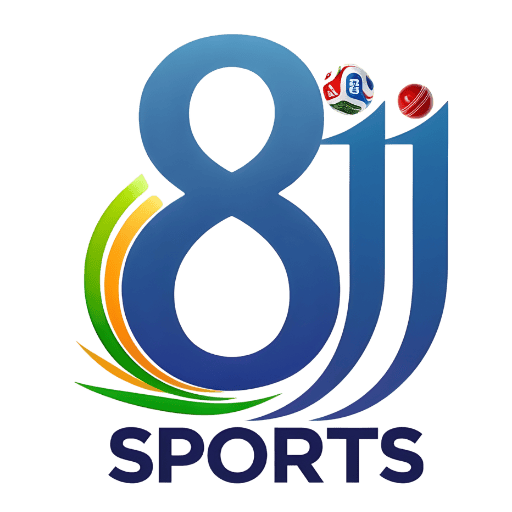 Cricket ball and scoreboard celebrating live cricket scores on 8JJSports platform.