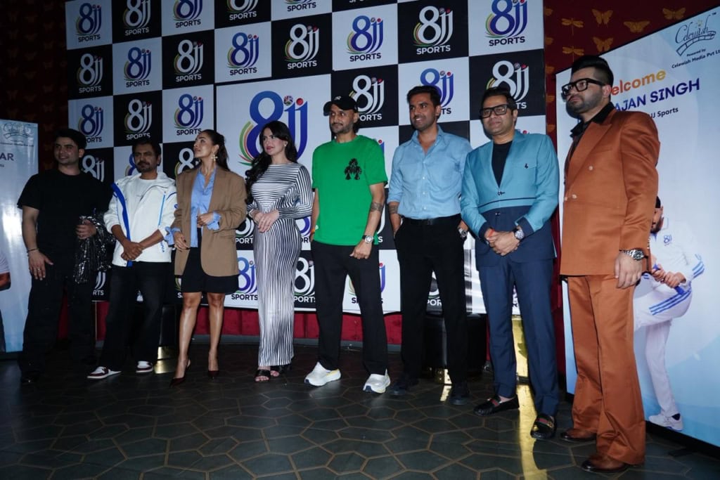 Live cricket scores displayed on a digital screen at a sports event.